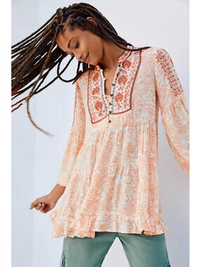 Anthropologie Claudia Embroidered Babydoll Tunic Size XS / 100% Viscose